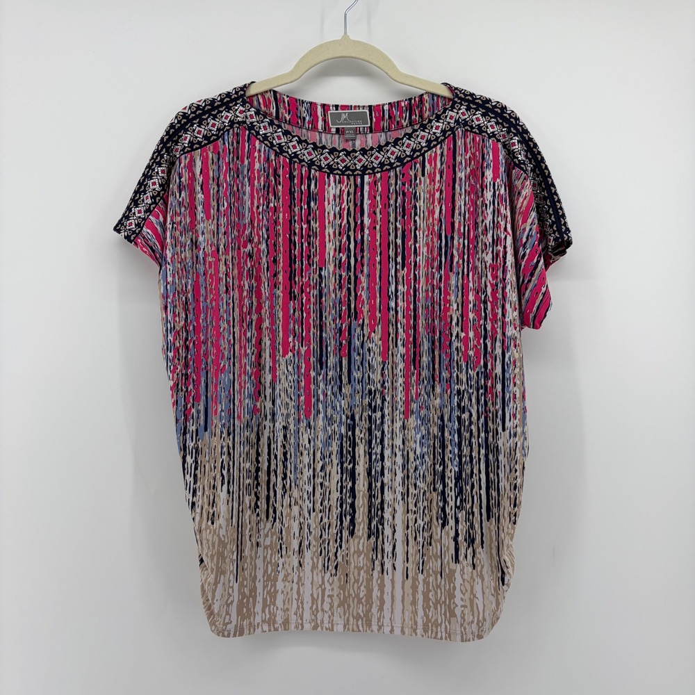 JM Collection Womens PXL Multicolor Blouse Abstract Stripe Rhinestone Petite Top